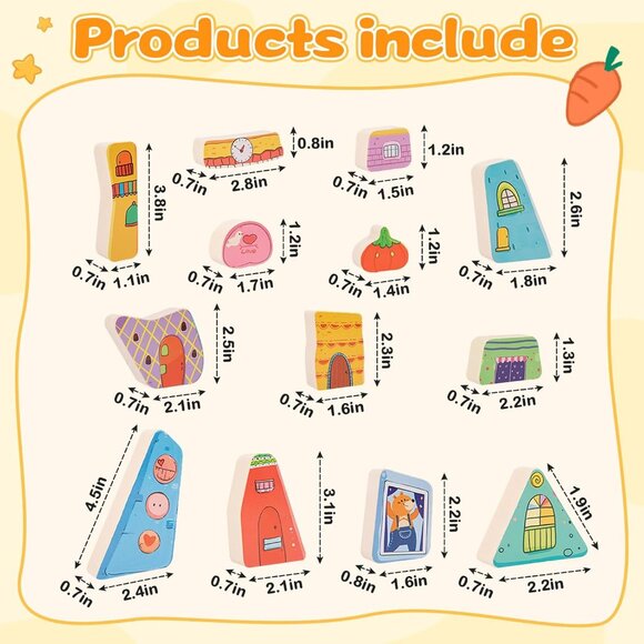 Montessori Wooden Stacking Toy,Colorful Houses Building Blocks Game 14 Pcs Monte - Picture 5 of 12